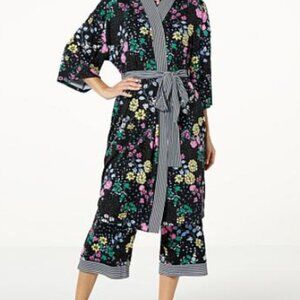 Comfort Code Cuddle Duds Navy Blue Bird Floral Wrap Robe M